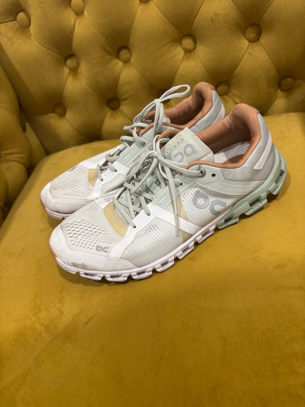 On Running Women's White and Peach Low-Profile Running Sneakers